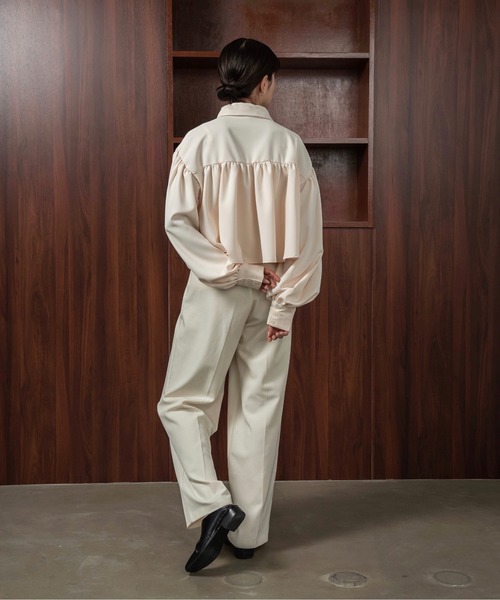 セール】twill cropped gather blouse / ツイルクロップド