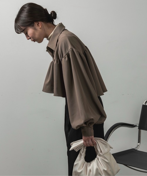 セール】twill cropped gather blouse / ツイルクロップド