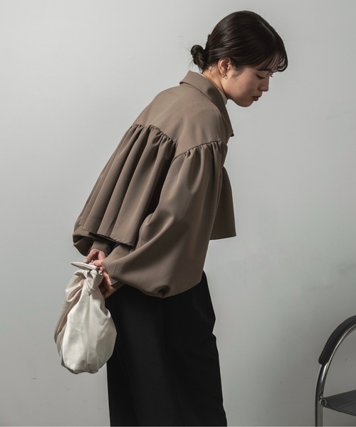 セール】twill cropped gather blouse / ツイルクロップド