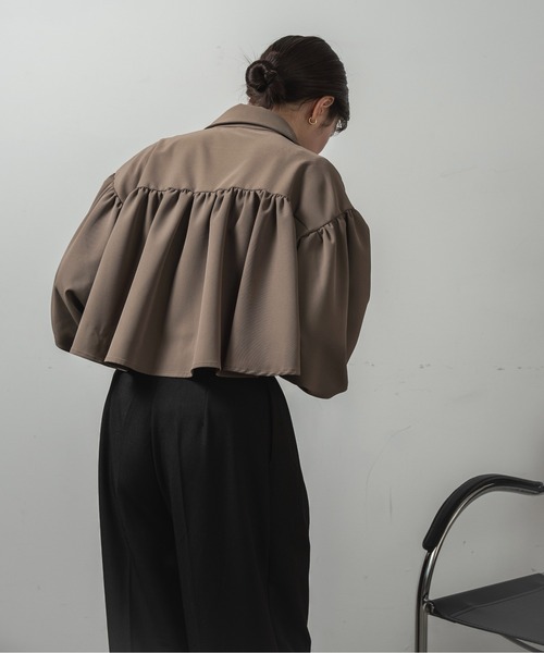 セール】twill cropped gather blouse / ツイルクロップド