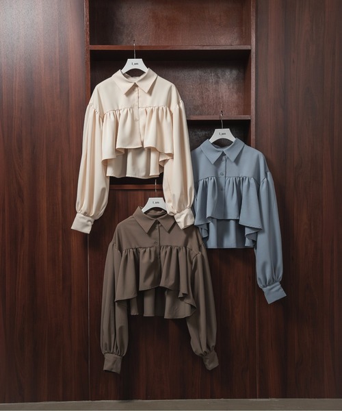 tシャツ B7 / randam gather blouse(ランダムギャザーブラウス) レディース セール】twill cropped gather blouse / ツイルクロップド