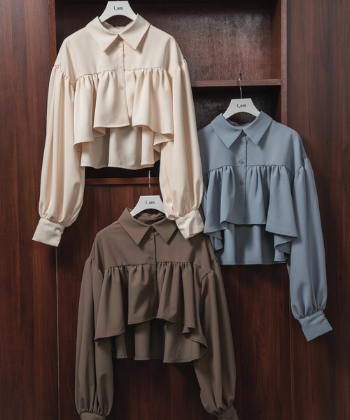 セール】twill cropped gather blouse / ツイルクロップド