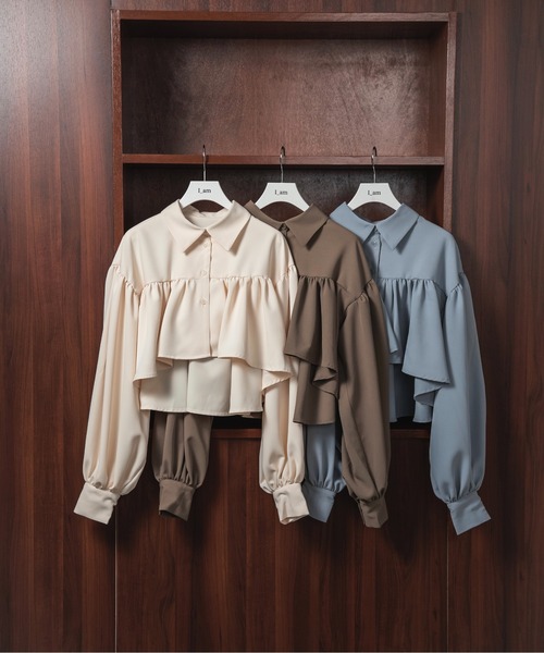 I_am(アイアム)の「twill cropped gather blouse / ツイルクロップドギャザーブラウス(シャツ/ブラウス・レディース・ブルー/アイボリー/グレイッシュベージュ・FREE)」の20枚目の写真