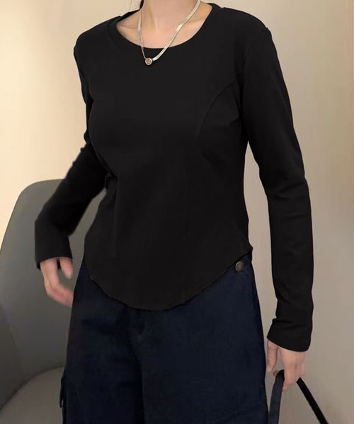 aimoha（アイモハ）の「ラウンドネックフィット長袖トップス（Tシャツ/カットソー・レディース・ホワイト/ブラック/ダークグレー/ワインレッド/チョコ・FREE）」の13枚目の写真