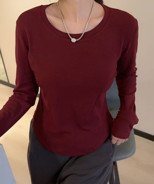 aimoha（アイモハ）の「ラウンドネックフィット長袖トップス（Tシャツ/カットソー・レディース・ホワイト/ブラック/ダークグレー/ワインレッド/チョコ・FREE）」の15枚目の写真