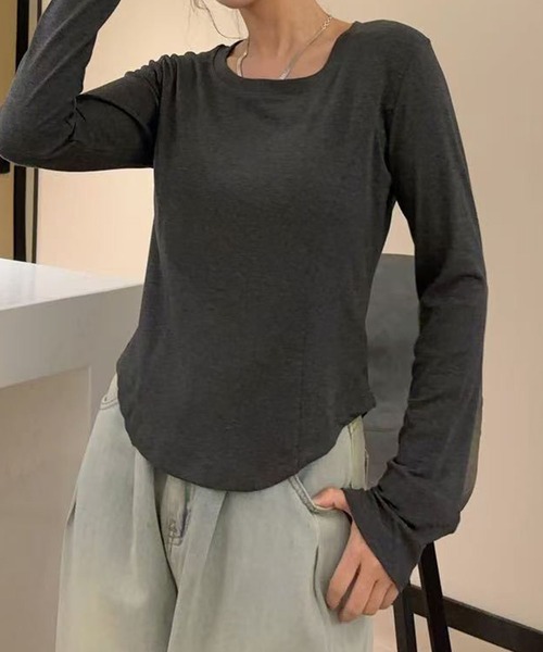 aimoha（アイモハ）の「ラウンドネックフィット長袖トップス（Tシャツ/カットソー・レディース・ホワイト/ブラック/ダークグレー/ワインレッド/チョコ・FREE）」の16枚目の写真