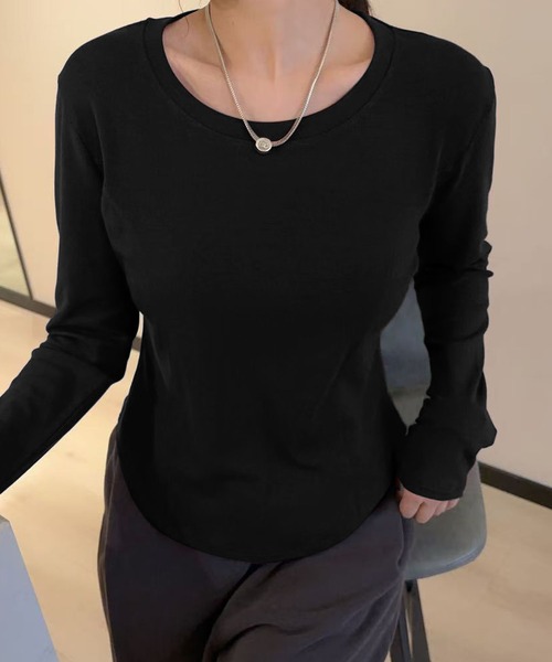 aimoha（アイモハ）の「ラウンドネックフィット長袖トップス（Tシャツ/カットソー・レディース・ホワイト/ブラック/ダークグレー/ワインレッド/チョコ・FREE）」の17枚目の写真