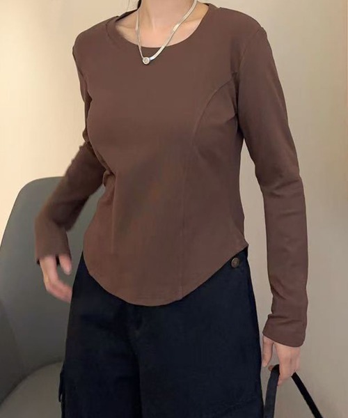 aimoha（アイモハ）の「ラウンドネックフィット長袖トップス（Tシャツ/カットソー・レディース・ホワイト/ブラック/ダークグレー/ワインレッド/チョコ・FREE）」の18枚目の写真