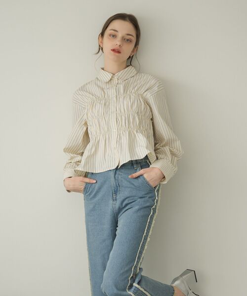 RETRO GIRL（レトロガール）の「ビスチェ風ギャザーSH（シャツ/ブラウス・レディース・イエロー系その他/オフホワイト/ブルー系その他・FREE）」の9枚目の写真