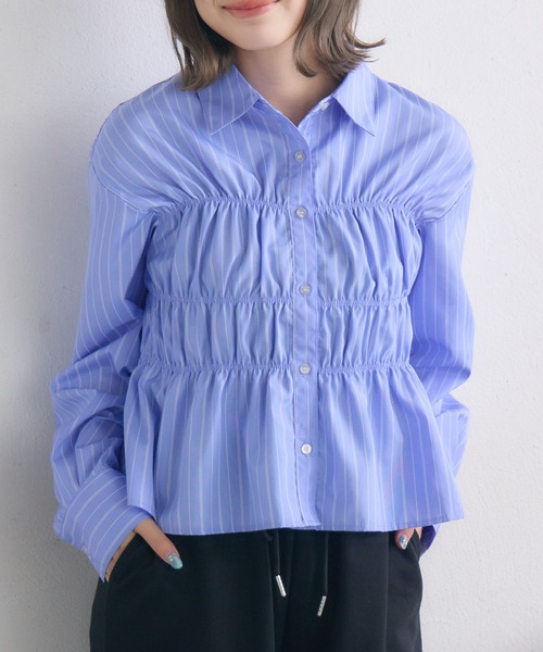 RETRO GIRL（レトロガール）の「ビスチェ風ギャザーSH（シャツ/ブラウス・レディース・イエロー系その他/オフホワイト/ブルー系その他・FREE）」の3枚目の写真