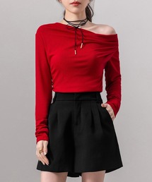 DAY CLOSET | レディース 長袖4WAYワンオフショルVネックドレープトップス(Tシャツ/カットソー)