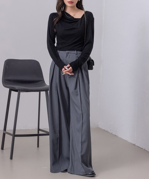 DAY CLOSET（デイ クローゼット）の「【大きいサイズ有/ふんわりシボ加工】長袖 4WAY ワンオフショル Vネック ドレープトップス レディース（Tシャツ/カットソー・レディース・ブラウン/ブラック/ホワイト/レッド・2XL/XL/M/S/L）」の15枚目の写真