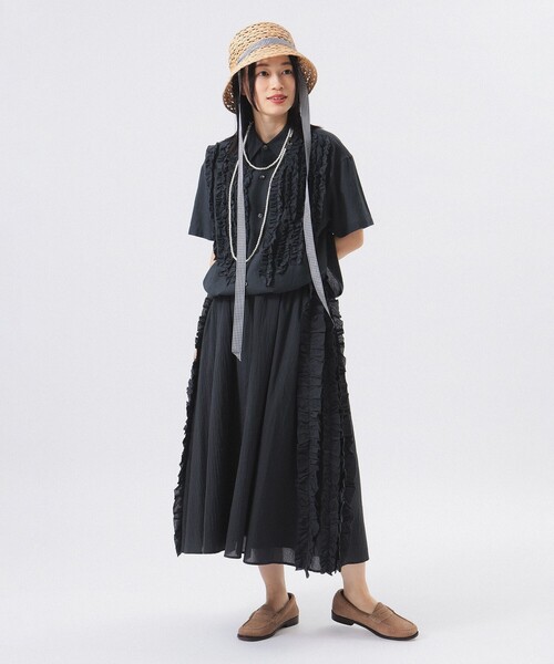 BEAMS BOY（ビームスボーイ）の「ドビー フリル ショートスリーブ（シャツ/ブラウス・レディース・オフホワイト/チャコールグレー・ONE SIZE）」の7枚目の写真