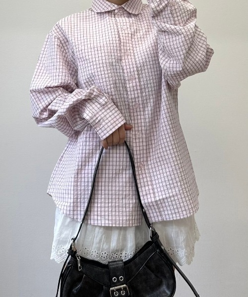 nemne store(ネンネストア)の「【sepup】マルエリチェックシャツ(シャツ/ブラウス・レディース・ピンク系/サックスブルー系・MEDIUM/SMALL)」の1枚目の写真