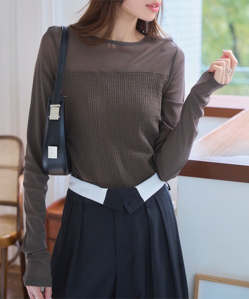 KOBE LETTUCE（コウベレタス）の「シアードッキングシャーリングトップス（シャツ/ブラウス・レディース・アイボリー系/ブラック/イエロー/モカ・M）」の15枚目の写真