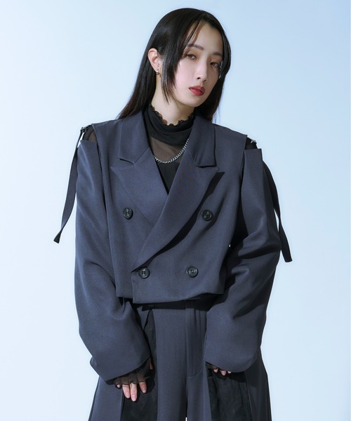 Ellno Loset（エルノロゼット）の「ショルダーベルトショートジャケット/SET UP対応（テーラードジャケット・メンズ・ブラック/ブルー系その他/グリーン・X-SMALL/SMALL/MEDIUM/LARGE）」の4枚目の写真