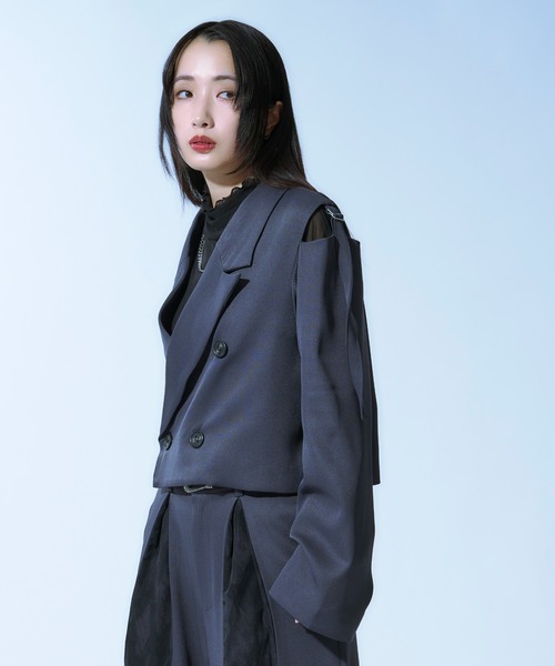 Ellno Loset（エルノロゼット）の「ショルダーベルトショートジャケット/SET UP対応（テーラードジャケット・メンズ・ブラック/ブルー系その他/グリーン・X-SMALL/SMALL/MEDIUM/LARGE）」の5枚目の写真