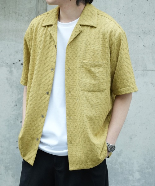 UNION STATION（ユニオンステーション）の「アーガイルJQDオープンカラー半袖シャツ（シャツ/ブラウス・メンズ・ブラック/チャコールグレー/パープル/イエロー/ホワイト/ブラウン・M/L/LL）」の6枚目の写真