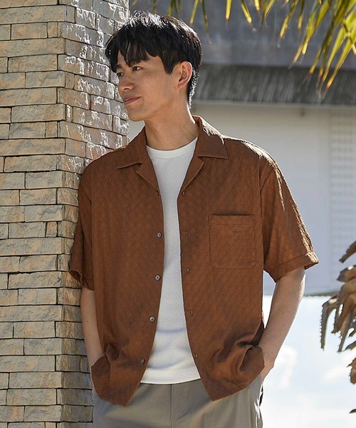 UNION STATION（ユニオンステーション）の「アーガイルJQDオープンカラー半袖シャツ（シャツ/ブラウス・メンズ・ブラック/チャコールグレー/パープル/イエロー/ホワイト/ブラウン・M/L/LL）」の7枚目の写真