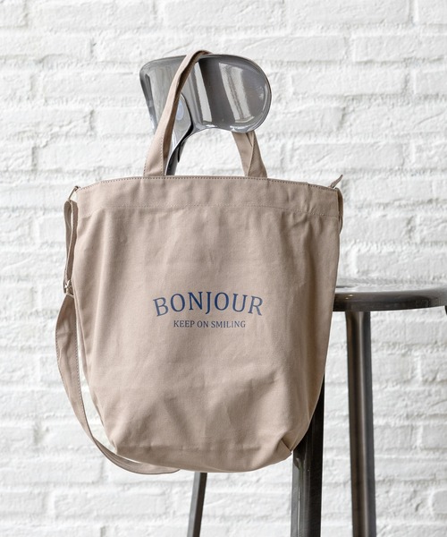 GLOBAL WORK（グローバルワーク）の「ロゴキャンバス2WAYトート/ 286153（トートバッグ・レディース・ボルドー/ベージュ/アイボリー/ブラウン系その他/ブラック・ONE SIZE）」の5枚目の写真