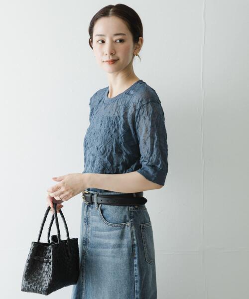URBAN RESEARCH(アーバンリサーチ)の「new basic リネン混ワッシャーハーフスリーブニット(ニット/セーター・レディース・イエロー/ベージュ系その他/グレー系その他・FREE)」の2枚目の写真