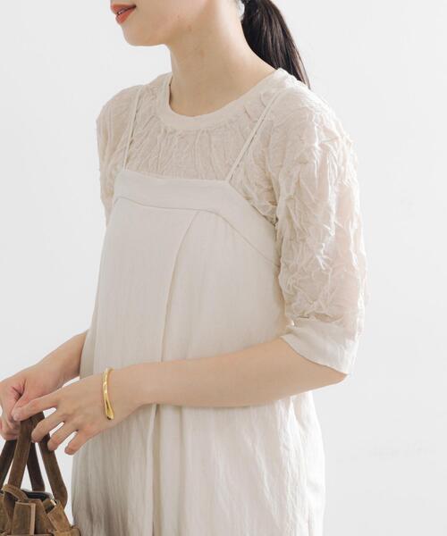 URBAN RESEARCH(アーバンリサーチ)の「new basic リネン混ワッシャーハーフスリーブニット(ニット/セーター・レディース・イエロー/ベージュ系その他/グレー系その他・FREE)」の3枚目の写真