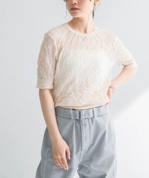 セール】new basic リネン混ワッシャーハーフスリーブニット