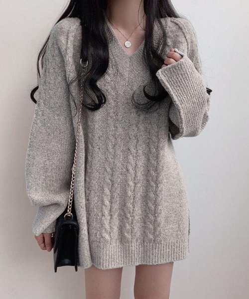 Nia(ニア)/ケーブル編み Vネックミニニットワンピース（ワンピース
