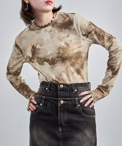 Fashion Letter(ファッションレター)の「ニュアンスタイダイ シアーカットソー(Tシャツ/カットソー・レディース・ブラウン/パープル/ミント/ベージュ・M)」の5枚目の写真