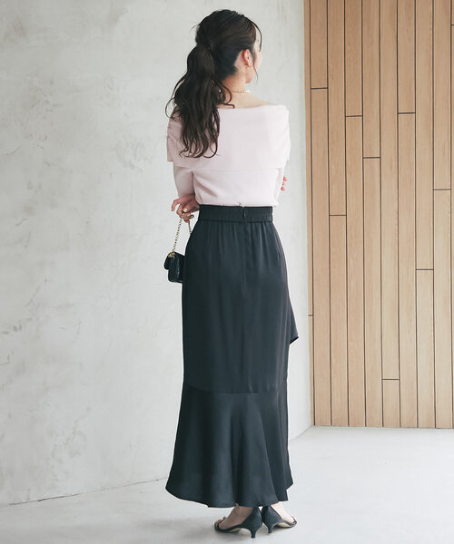 ラブティックボンボン♡ 【美シルエット】モールスキンアシメティアードスカート La boutique BonBon（ラブティックボンボン）の「【美シルエット