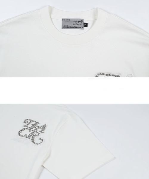 ラインストーンロゴTシャツ ユニセックス ストリート オーバー