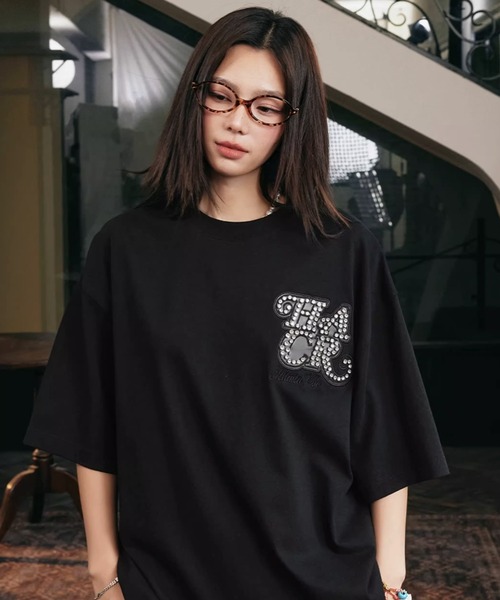 セール】ラインストーンロゴTシャツ ユニセックス ストリート