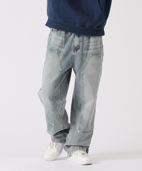 ダブルニーデニムパンツ ビンテージ古着風