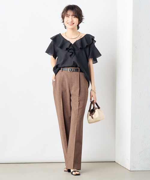 美脚パンツと同素材】【セットアップ対応】 ショルダータックノースリ