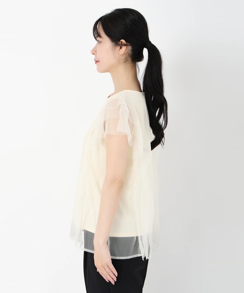 STRAWBERRY-FIELDS（ストロベリーフィールズ）の「ノースリーブチュールレイヤードトップス（Tシャツ/カットソー・レディース・ブラック/キナリ・2）」の5枚目の写真