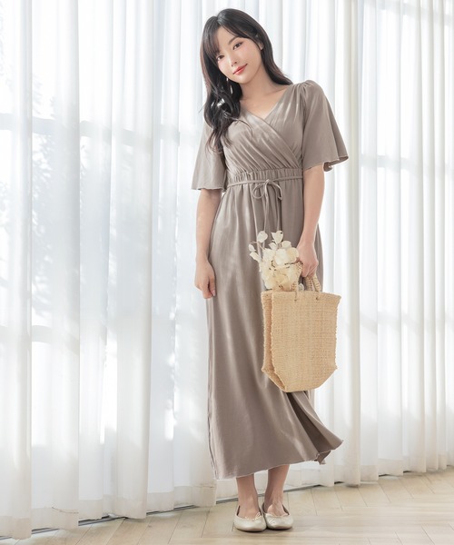 セール】バストサポート機能ナイトブラ付きカシュクールワンピース