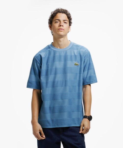 LACOSTE(ラコステ)の「オーバーサイズ パイル地切り替え同色ボーダーTシャツ(Tシャツ/カットソー・メンズ・ネイビー/カーキ/ホワイト/ブラック/グレイッシュブルー・2/5/4/3)」の5枚目の写真