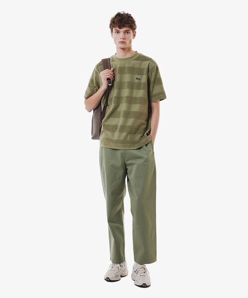 オーバーサイズ パイル地切り替え同色ボーダーTシャツ（Tシャツ