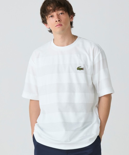 LACOSTE(ラコステ)の「オーバーサイズ パイル地切り替え同色ボーダーTシャツ(Tシャツ/カットソー・メンズ・ネイビー/カーキ/ホワイト/ブラック・2/5/4/3)」の2枚目の写真