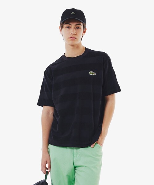 LACOSTE(ラコステ)の「オーバーサイズ パイル地切り替え同色ボーダーTシャツ(Tシャツ/カットソー・メンズ・ネイビー/カーキ/ホワイト/ブラック・2/5/4/3)」の5枚目の写真