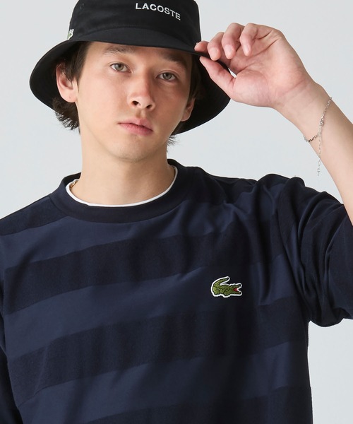 LACOSTE(ラコステ)の「オーバーサイズ パイル地切り替え同色ボーダーTシャツ(Tシャツ/カットソー・メンズ・ネイビー/カーキ/ホワイト/ブラック・2/5/4/3)」の10枚目の写真