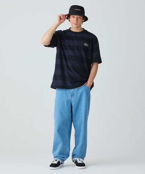 オーバーサイズ パイル地切り替え同色ボーダーTシャツ（Tシャツ