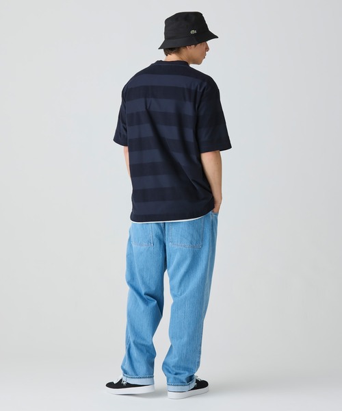 オーバーサイズ パイル地切り替え同色ボーダーTシャツ（Tシャツ