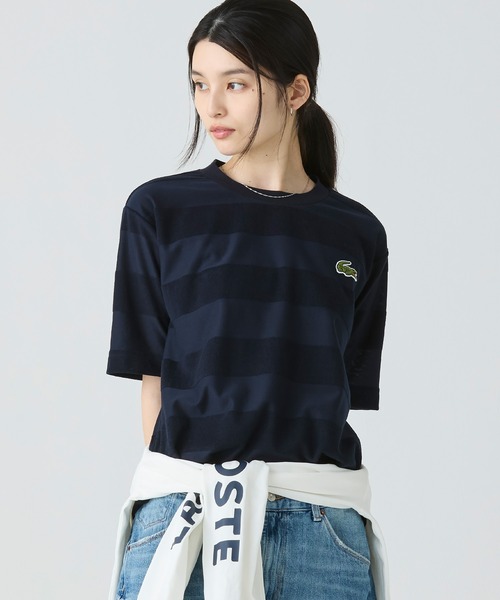 LACOSTE(ラコステ)の「オーバーサイズ パイル地切り替え同色ボーダーTシャツ(Tシャツ/カットソー・メンズ・ネイビー/カーキ/ホワイト/ブラック・2/5/4/3)」の15枚目の写真