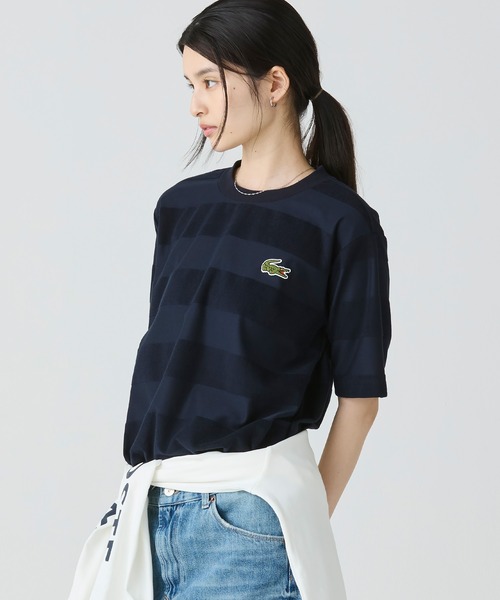 LACOSTE(ラコステ)の「オーバーサイズ パイル地切り替え同色ボーダーTシャツ(Tシャツ/カットソー・メンズ・ネイビー/カーキ/ホワイト/ブラック・2/5/4/3)」の16枚目の写真