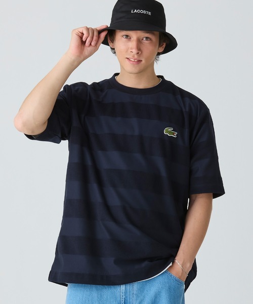 LACOSTE(ラコステ)の「オーバーサイズ パイル地切り替え同色ボーダーTシャツ(Tシャツ/カットソー・メンズ・ネイビー/カーキ/ホワイト/ブラック・2/5/4/3)」の12枚目の写真