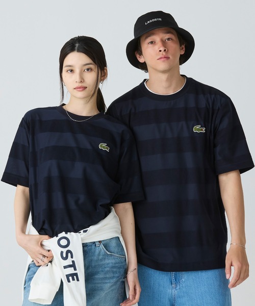 【LACOSTE】パイル地切り替え同色ボーダーTシャツ オーバーサイズ パイル地切り替え同色ボーダーTシャツ（Tシャツ