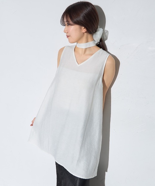 leimn(レイムン)の「リネンタッチチュニック(チョーカー)(ワンピース・レディース・ホワイト/ブラック・M)」の1枚目の写真