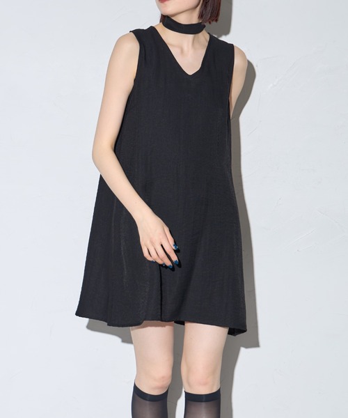 leimn(レイムン)の「リネンタッチチュニック(チョーカー)(ワンピース・レディース・ホワイト/ブラック・M)」の2枚目の写真