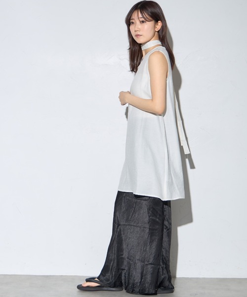 leimn(レイムン)の「リネンタッチチュニック(チョーカー)(ワンピース・レディース・ホワイト/ブラック・M)」の6枚目の写真